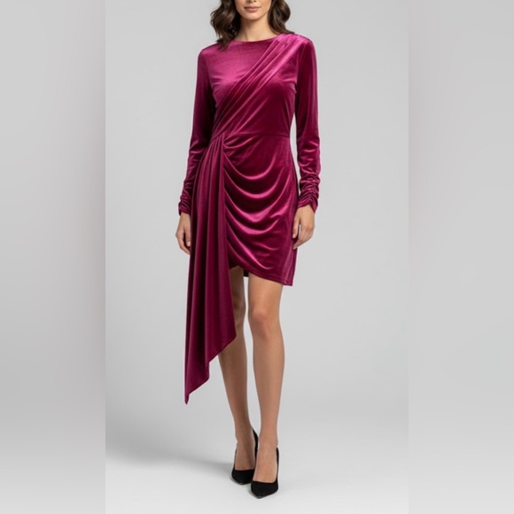 JessaKae Dresses & Skirts - JessaKae Asymmetrical Velvet Dress in Deep Magenta